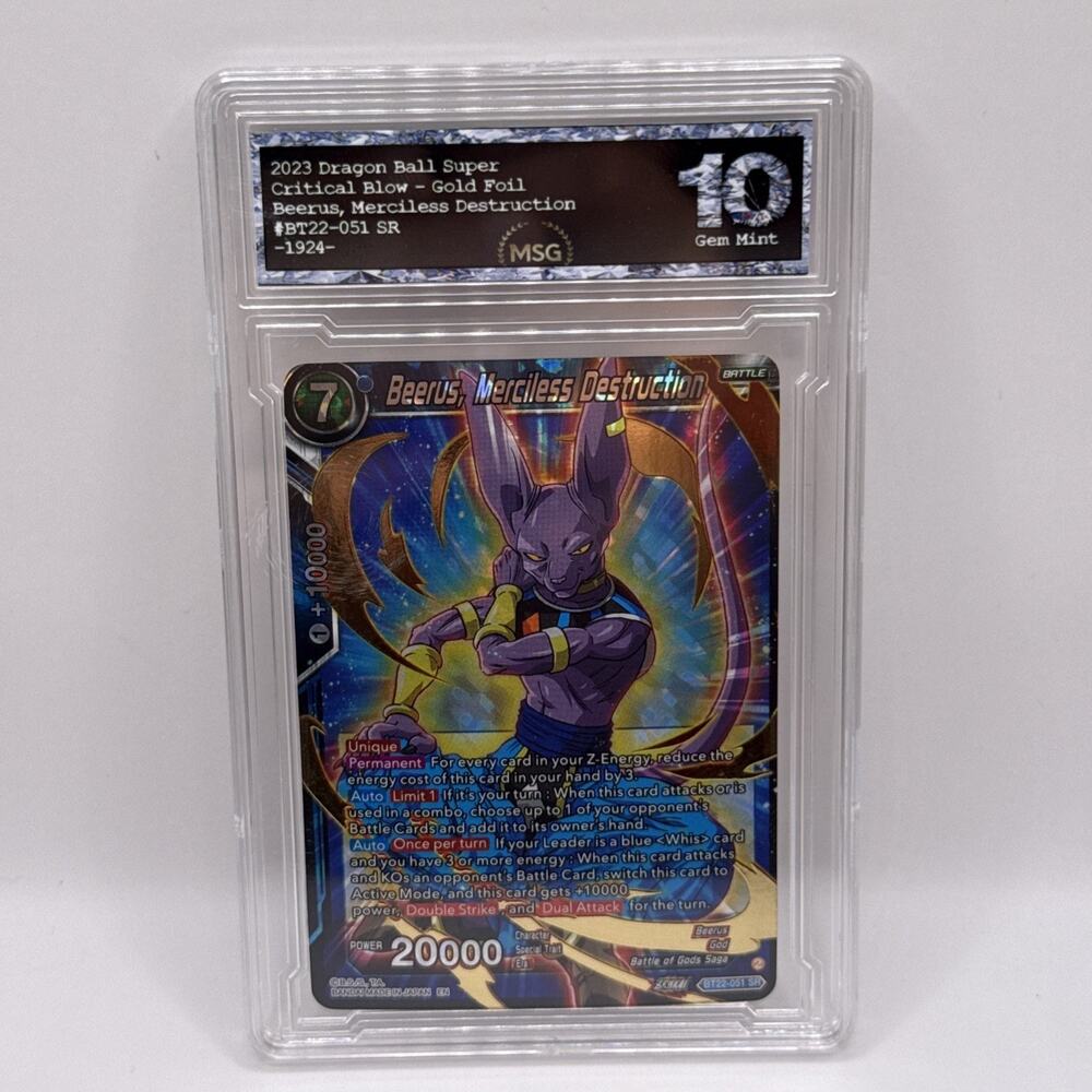 DBS Beerus, Merciless Destruction BT22-051 SR Foil Critical Blow Graded 10 DBZ